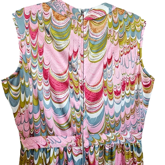 60's/70's Leslie Faye Original Phsysodelic Pinks Marble Sleeveless Maxi… - Picture 6 of 17